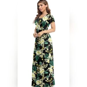 Dearcase Short Sleeve Loose Tropical Maxi Dresse Casual Long Dress Size S